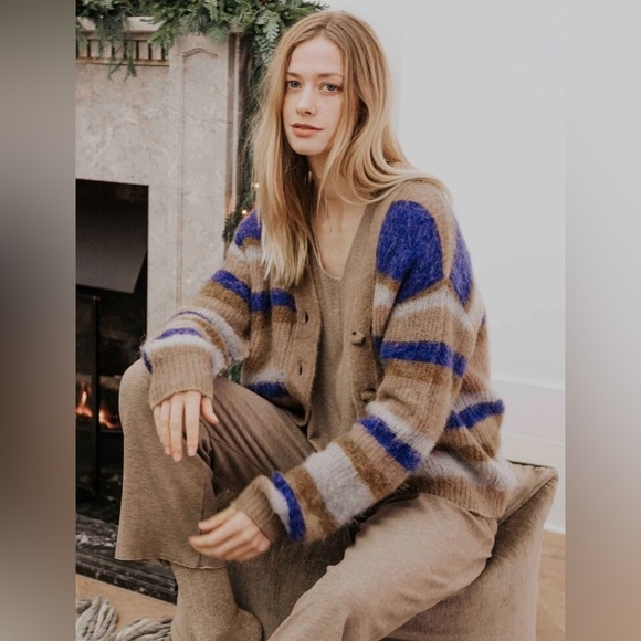 Wool Mix Striped Cardigan Women’s Size Large - Picture 2 of 8